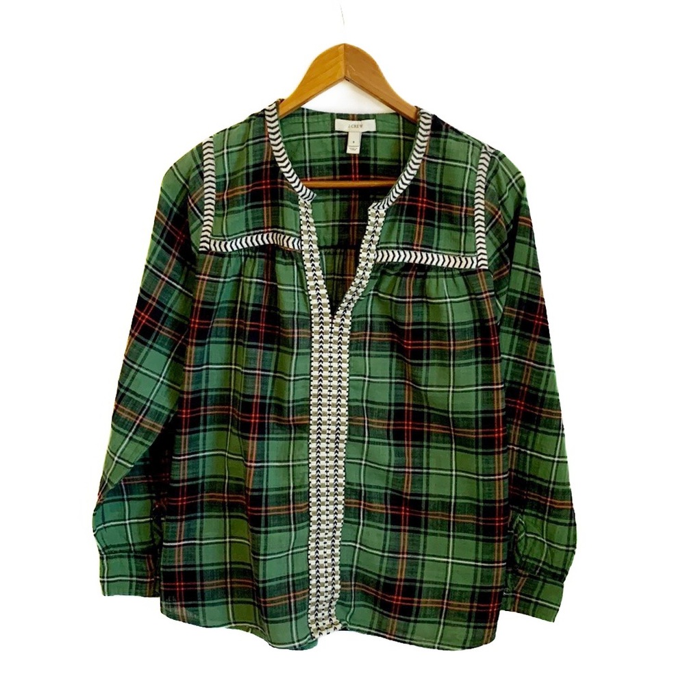 J. Crew Plaid V-Neck Long Sleeve Top